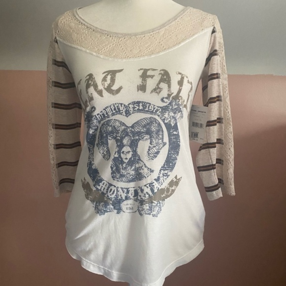 Free People 3/4 Lace Sleeve Top